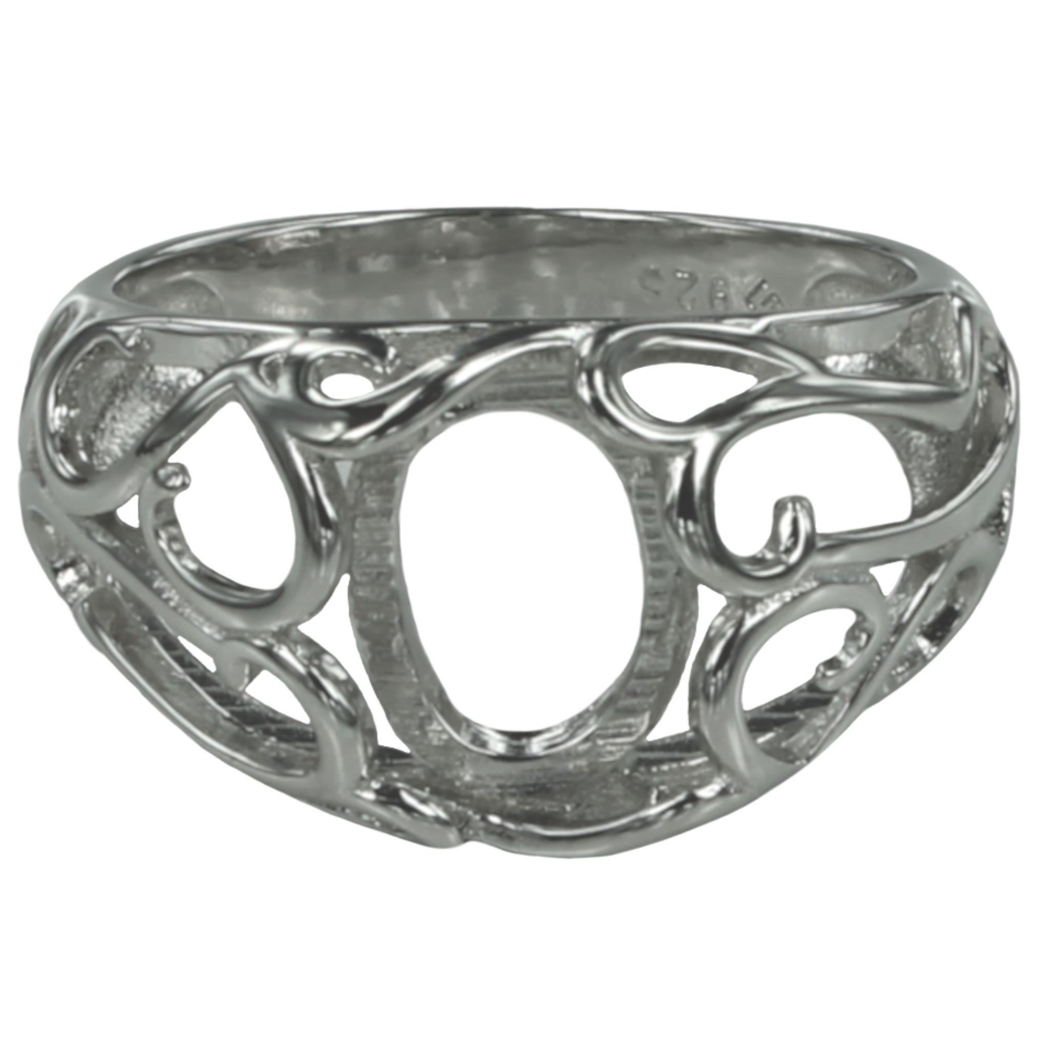 Swirls Ring with Oval Bezel Mounting in Sterling Silver 7x9mm