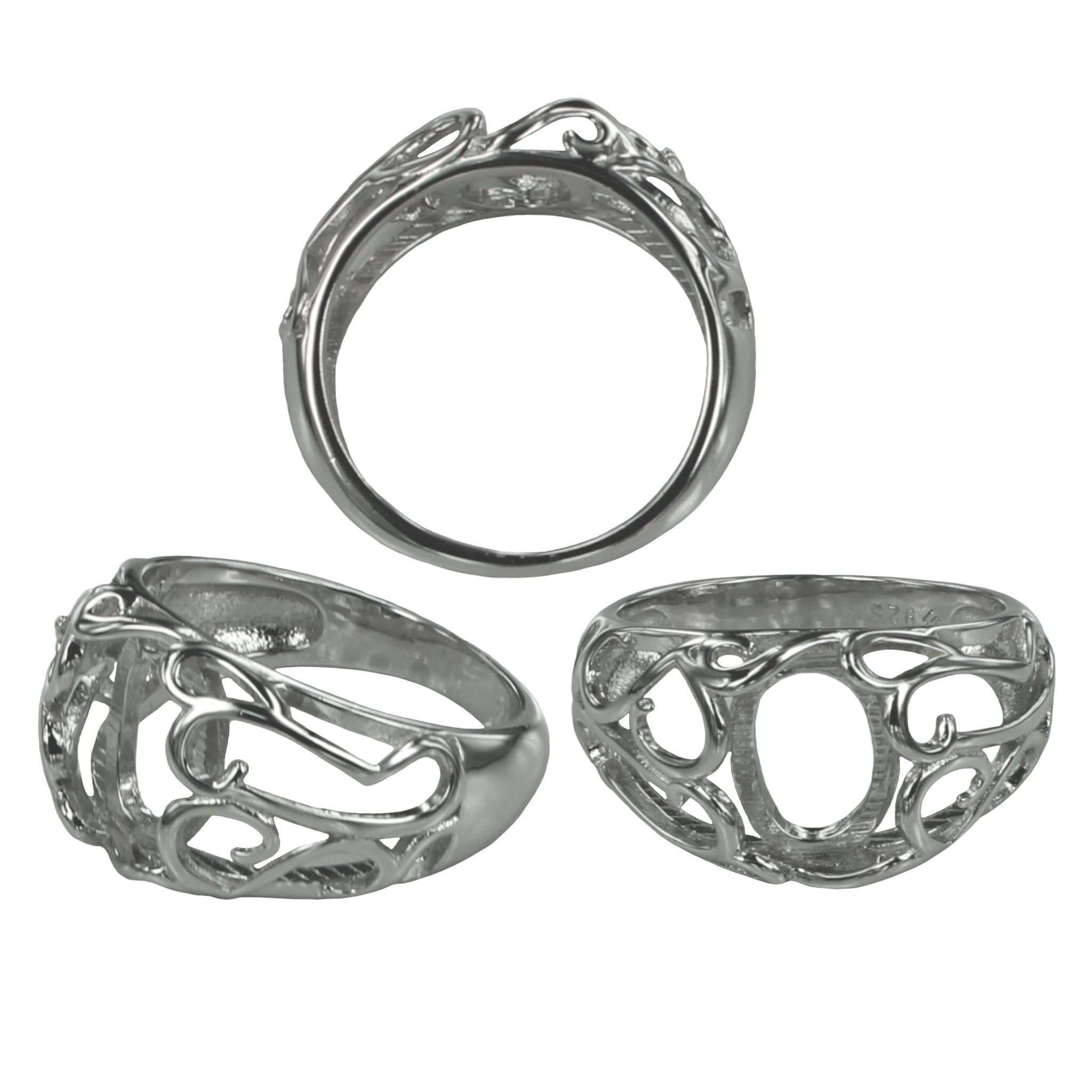 Swirls Ring with Oval Bezel Mounting in Sterling Silver 7x9mm