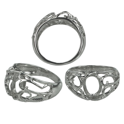 Swirls Ring with Oval Bezel Mounting in Sterling Silver 7x9mm