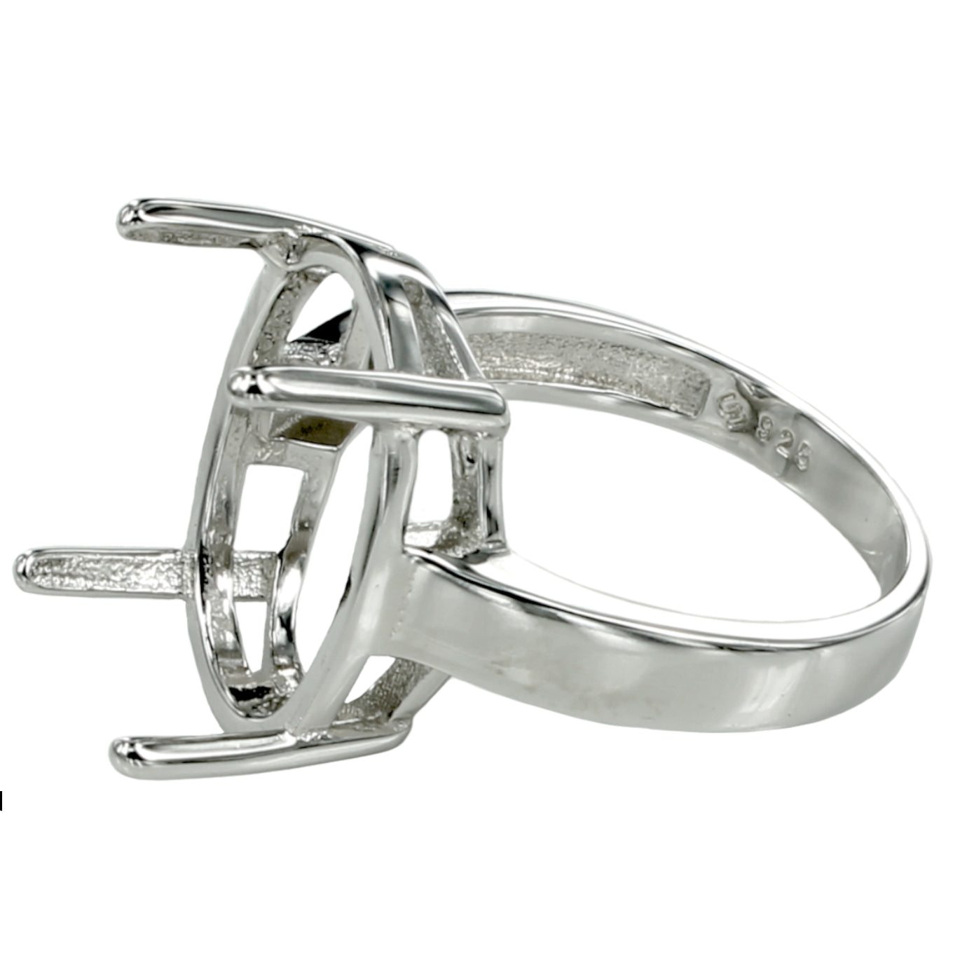 Ring with Oval Prongs Mounting in Sterling Silver 13x17mm