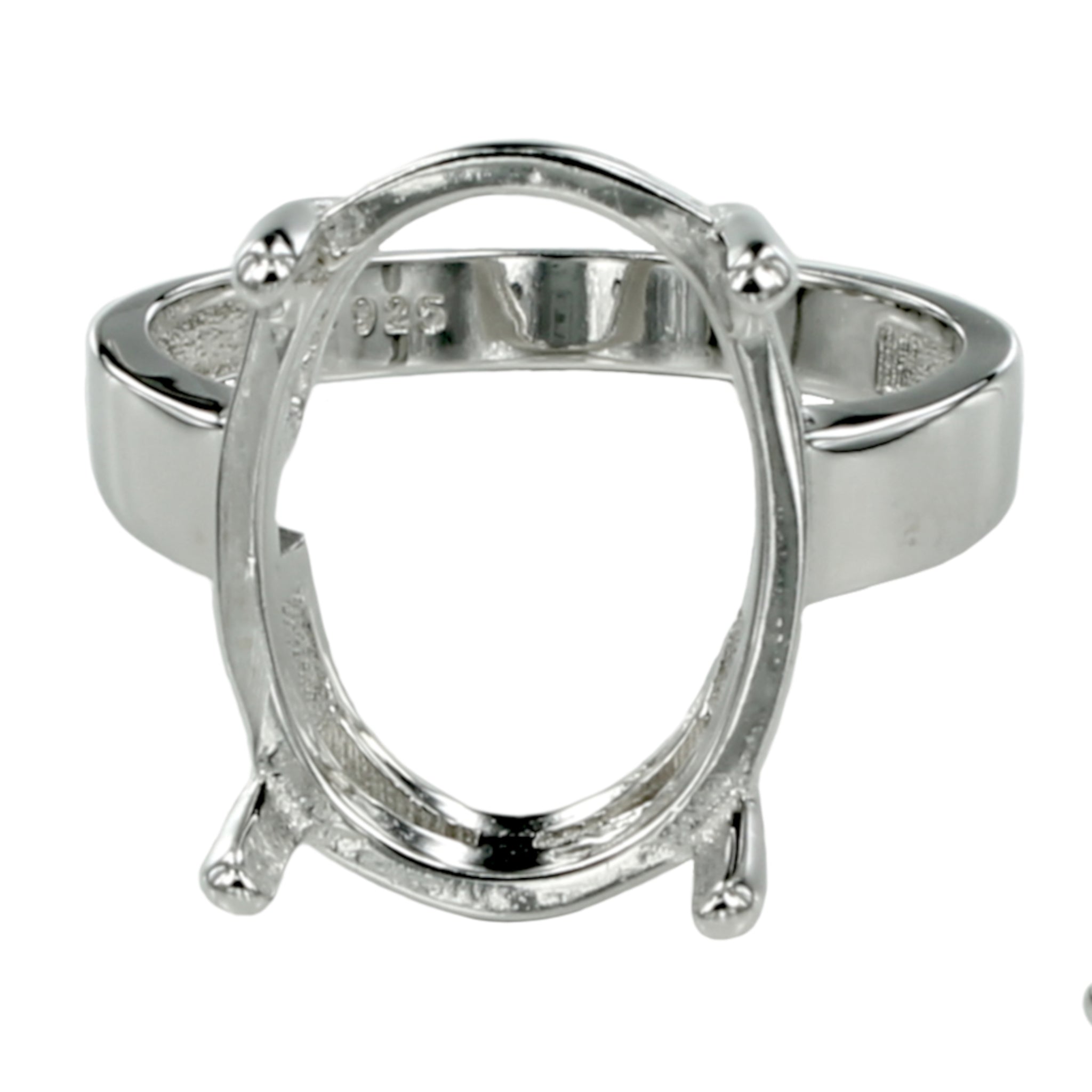 Ring with Oval Prongs Mounting in Sterling Silver 13x17mm