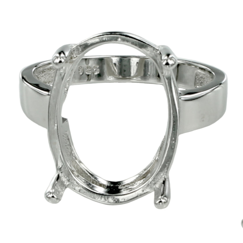 Ring with Oval Prongs Mounting in Sterling Silver 13x17mm