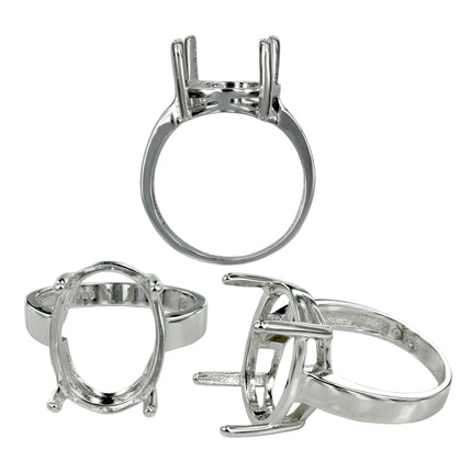 Ring with Oval Prongs Mounting in Sterling Silver 13x17mm