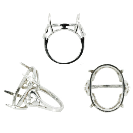 Heart Split-Shank Ring with Oval Prongs Mounting in Sterling Silver 17x23mm