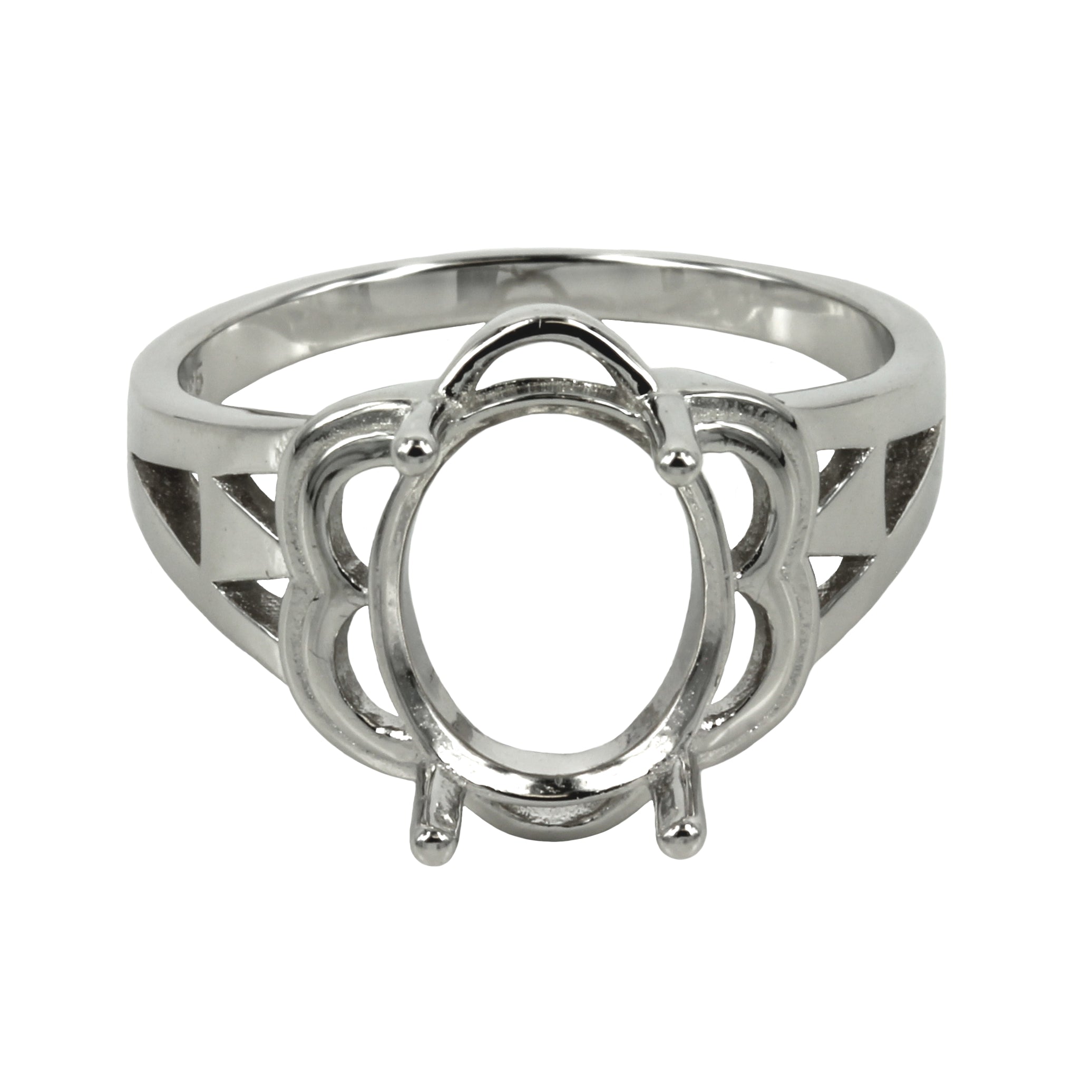 Unique Motif Ring with Oval Prongs Mounting in Sterling Silver - Various Sizes