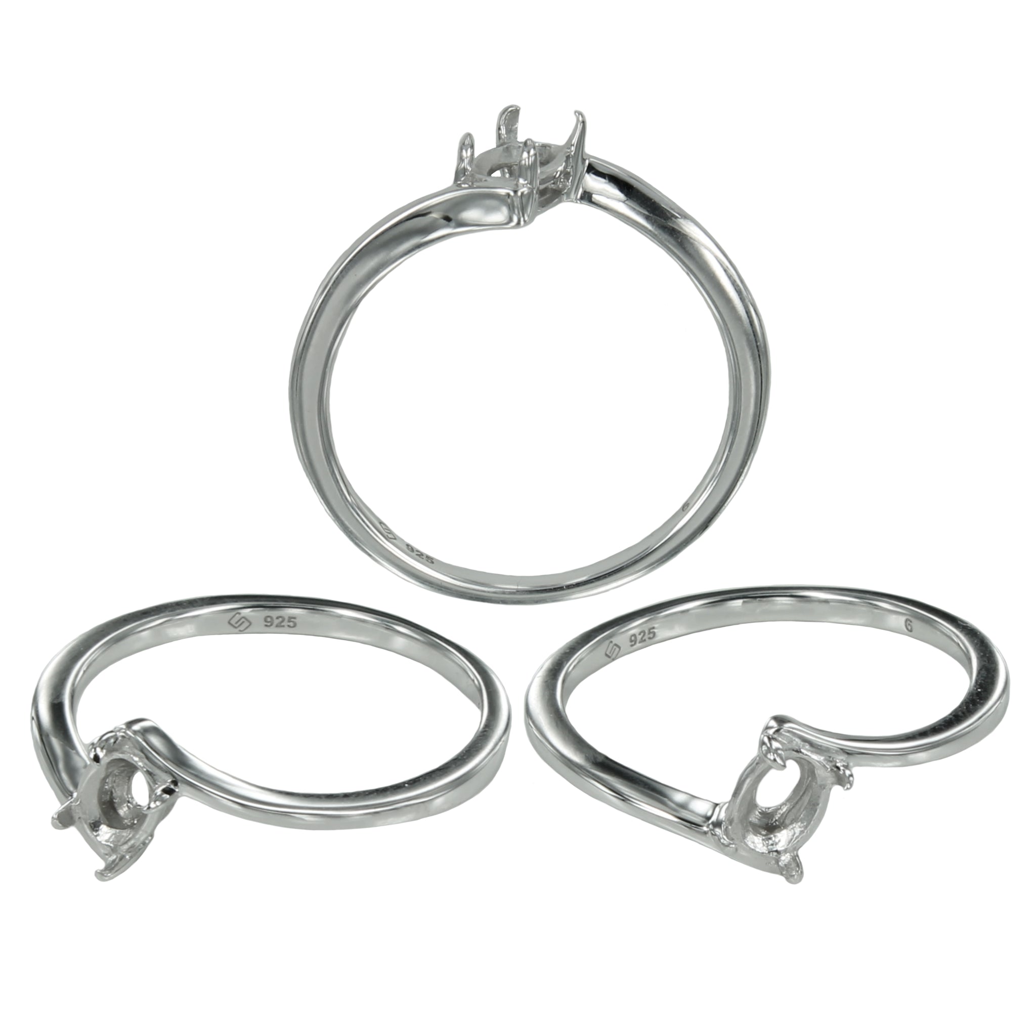 Crossover Ring with Oval Prong Mounting in Sterling Silver for 4x6mm Stones