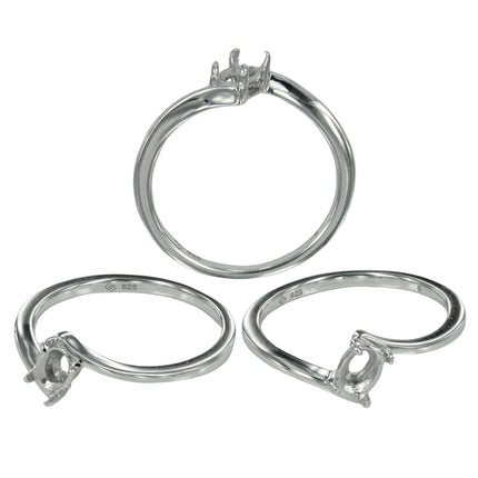 Crossover Ring with Oval Prong Mounting in Sterling Silver for 4x6mm Stones