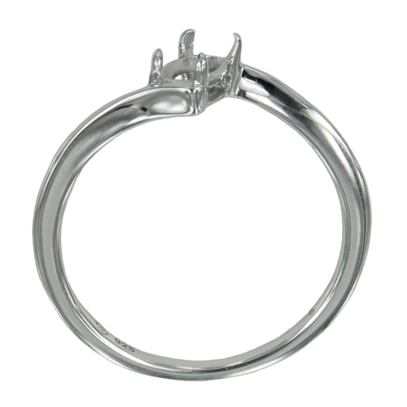 Crossover Ring with Oval Prong Mounting in Sterling Silver for 4x6mm Stones