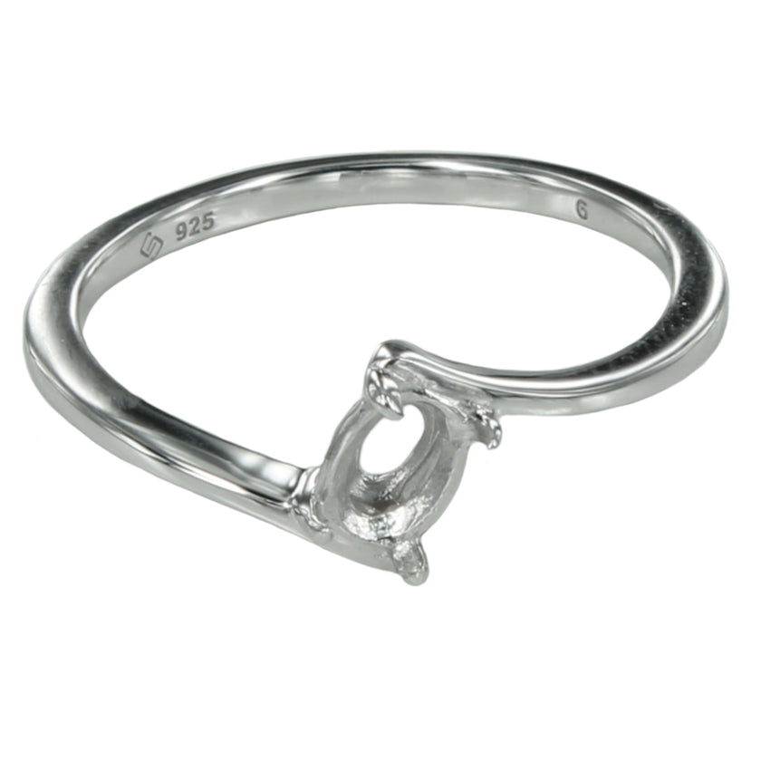 Crossover Ring with Oval Prong Mounting in Sterling Silver for 4x6mm Stones