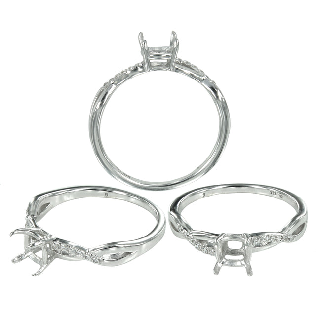 Square cushion-cut basket style ring in sterling silver for 5x5mm stones