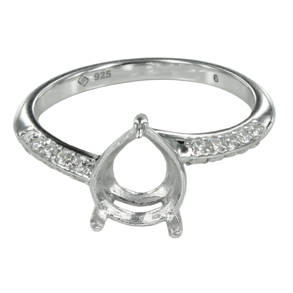 Offset ring with pear setting in sterling silver for 7x9mm stones