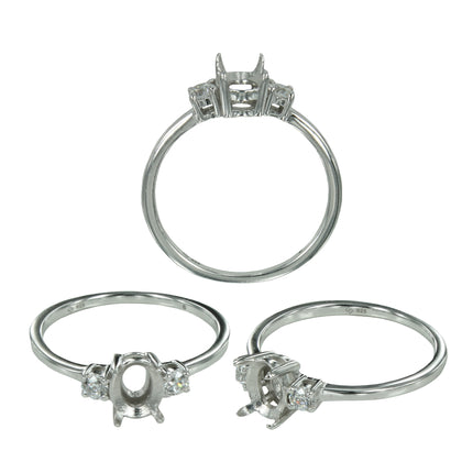 Classic Basket Ring with CZ's in Sterling Silver for 4x6mm Stones