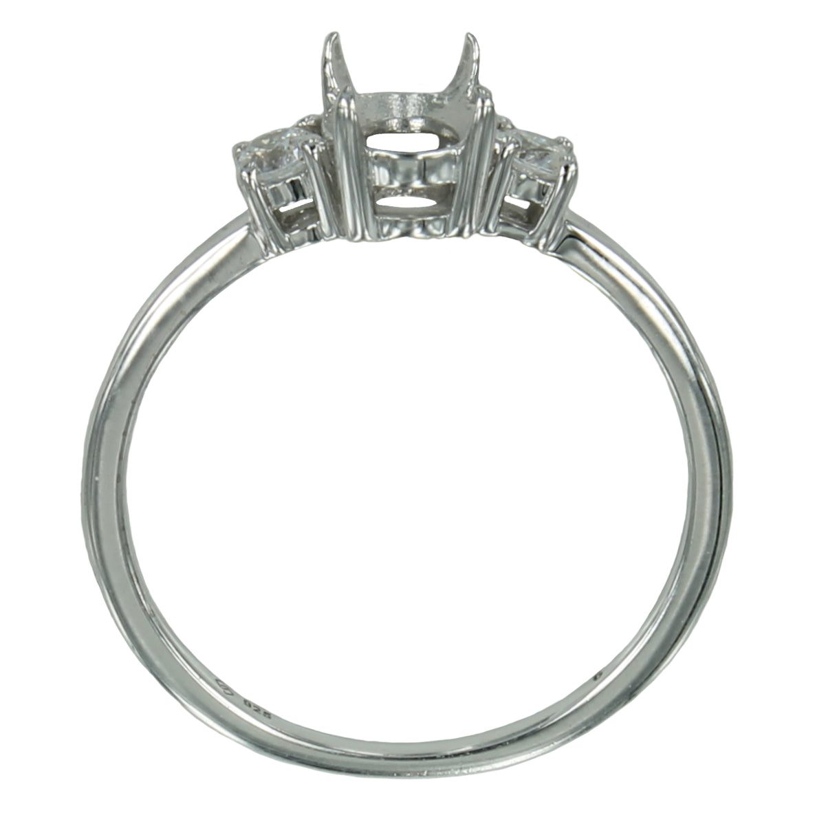 Classic Basket Ring with CZ's in Sterling Silver for 4x6mm Stones