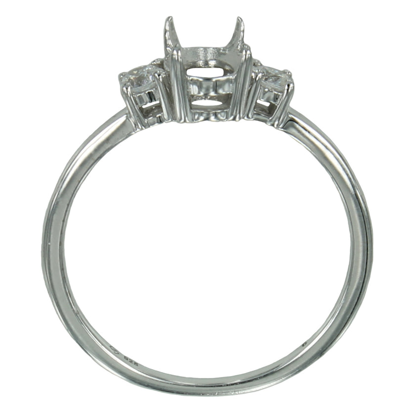 Classic Basket Ring with CZ's in Sterling Silver for 4x6mm Stones