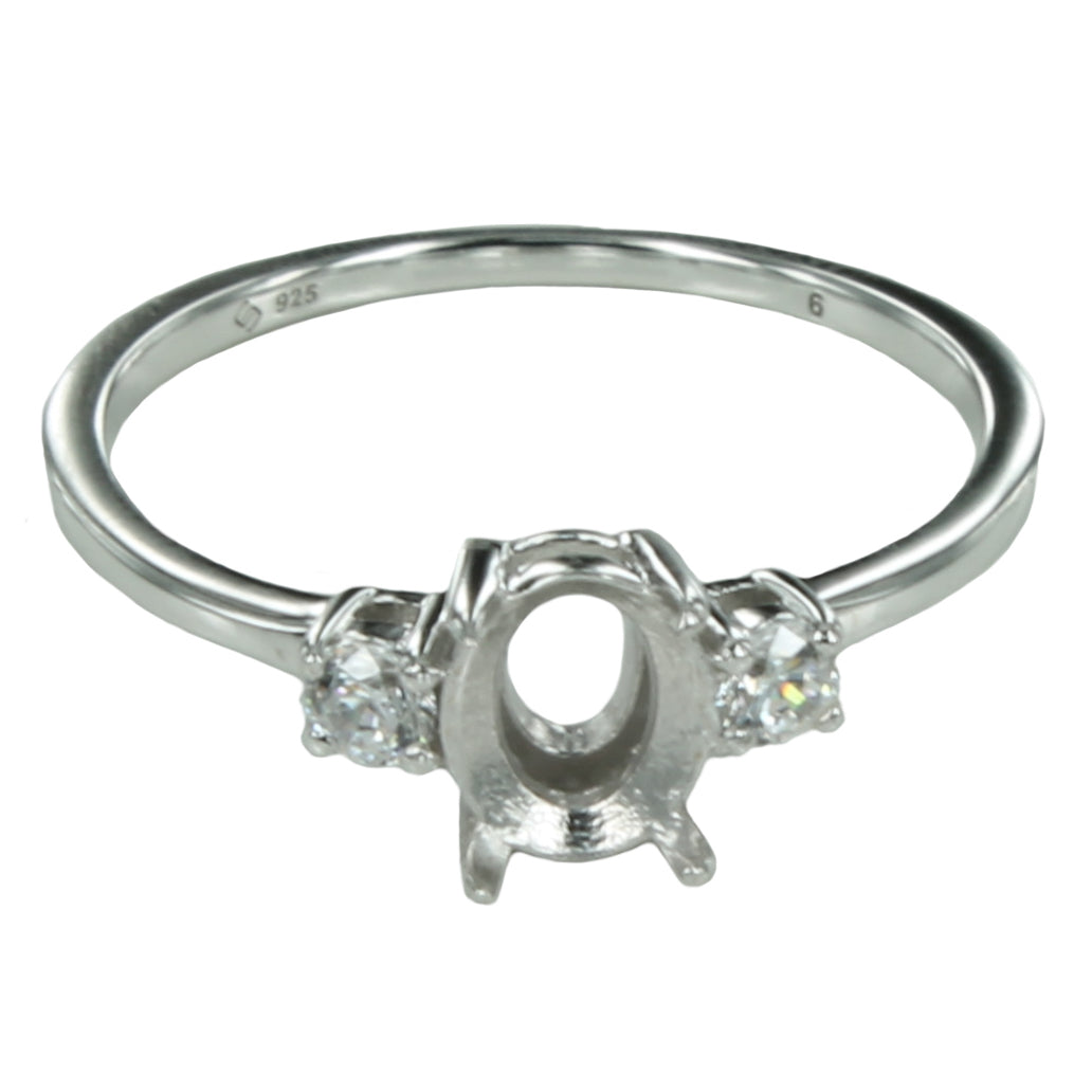 Classic Basket Ring with CZ's in Sterling Silver for 4x6mm Stones