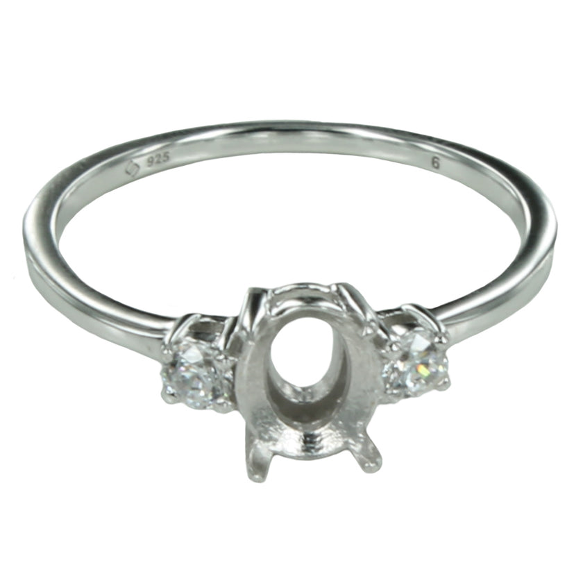 Classic Basket Ring with CZ's in Sterling Silver for 4x6mm Stones
