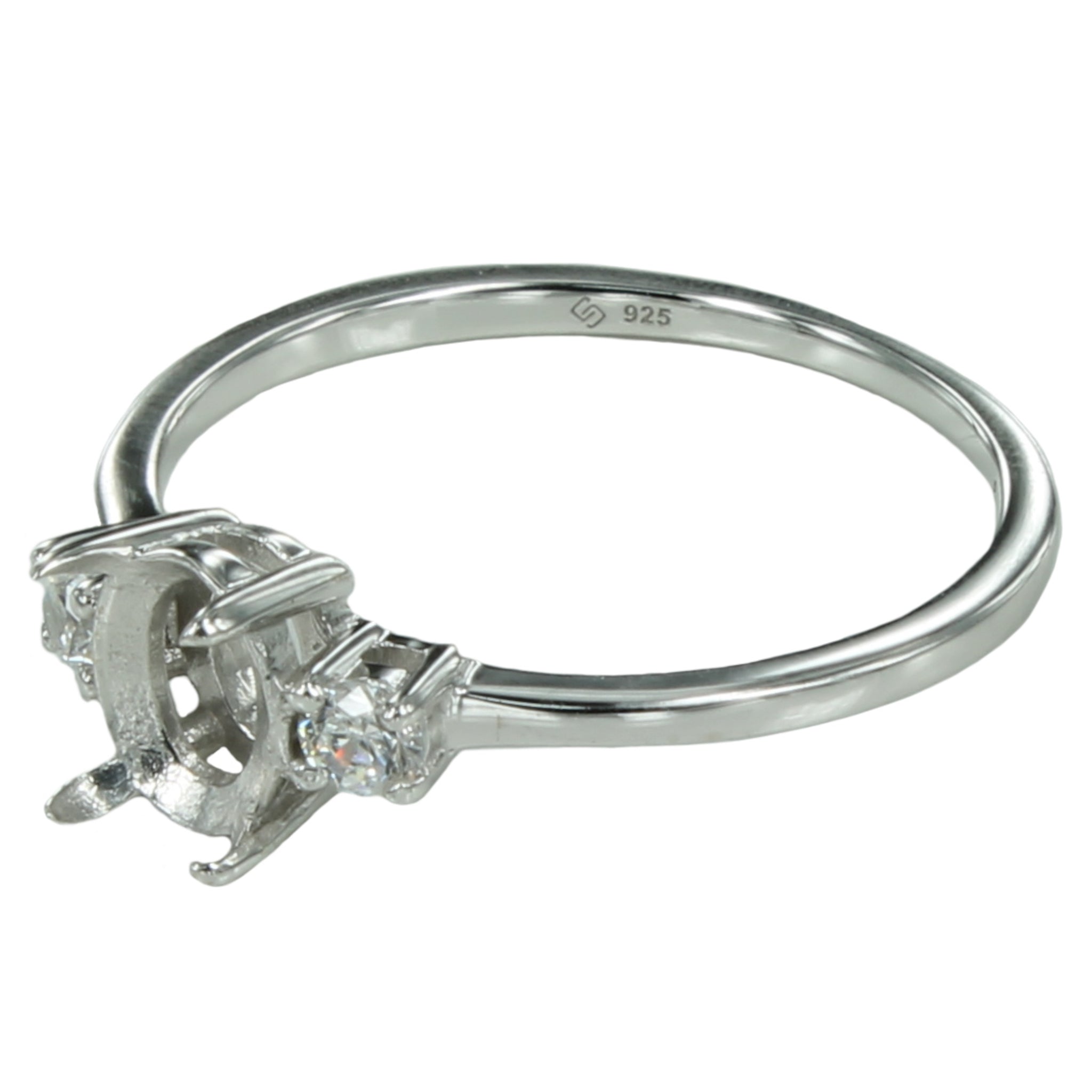 Classic Basket Ring with CZ's in Sterling Silver for 4x6mm Stones