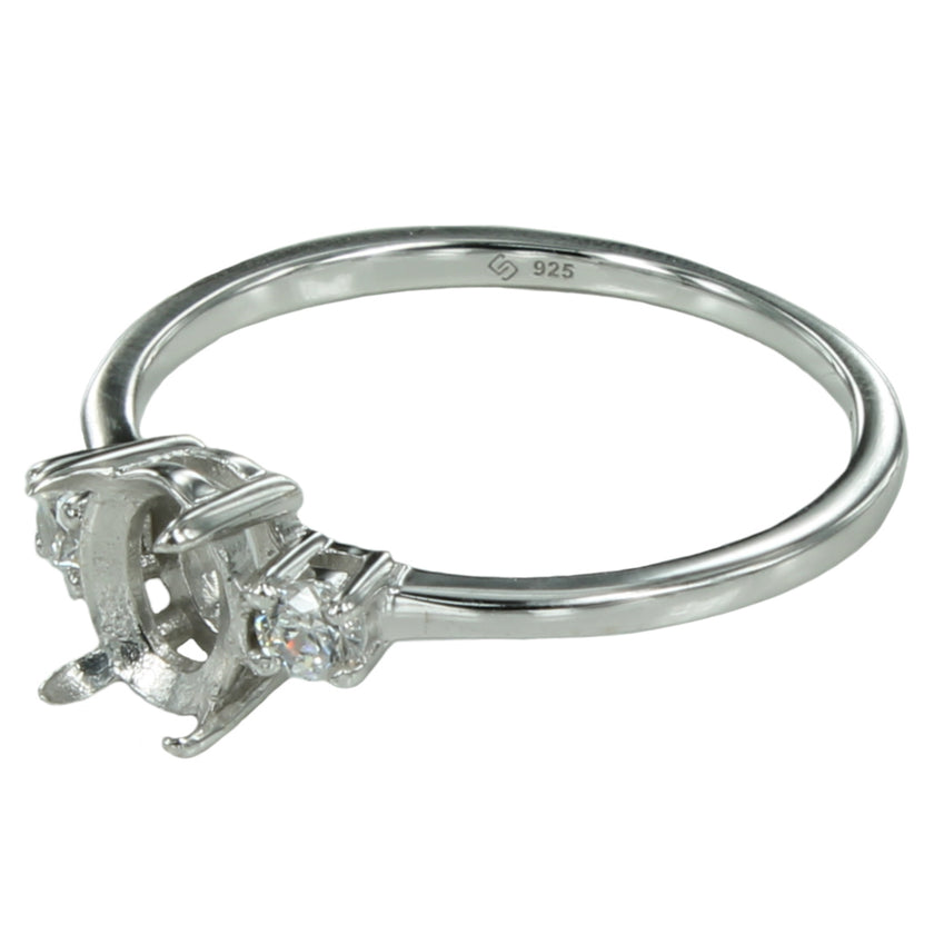 Classic Basket Ring with CZ's in Sterling Silver for 4x6mm Stones