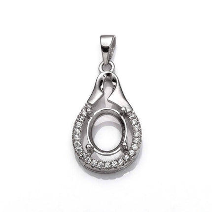 Pear Pendant Setting with CZ's and Oval Prongs Mounting including Bail in Sterling Silver 8x10mm