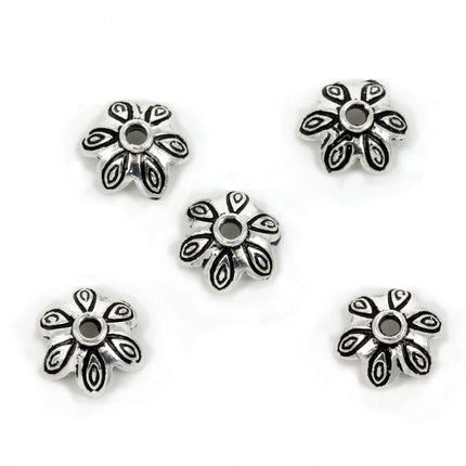 Flower Patterned Bead Cap in Sterling Silver 8mm