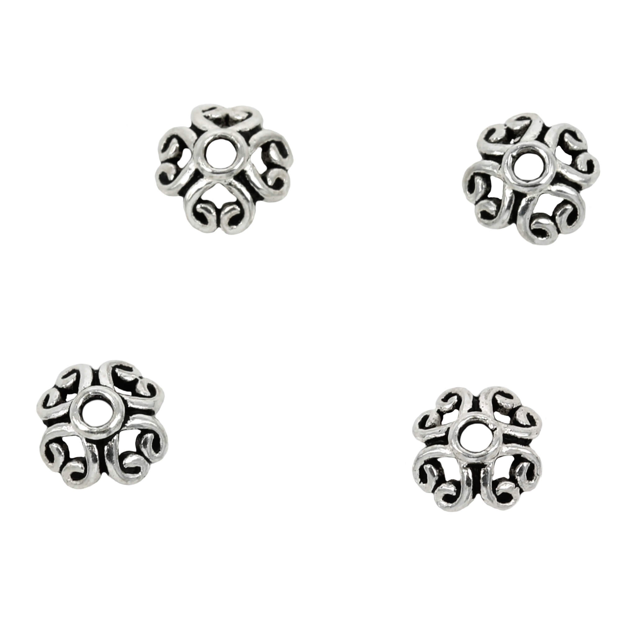 Open Curlicue Flourishes Bead Cap in Sterling Silver 7mm