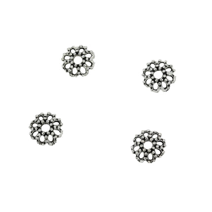 Open Beaded Flower Bead Cap in Sterling Silver 6mm