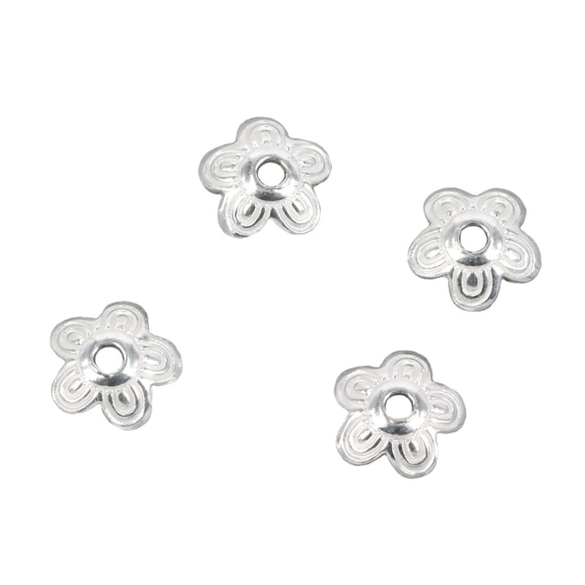 Flower Patterned Bead Cap in Sterling Silver 7mm