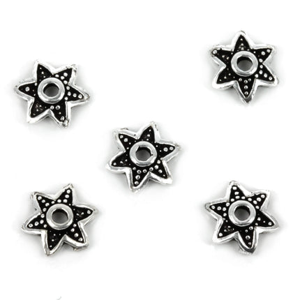 Bali-Style Star Bead Caps in Sterling Silver 7mm