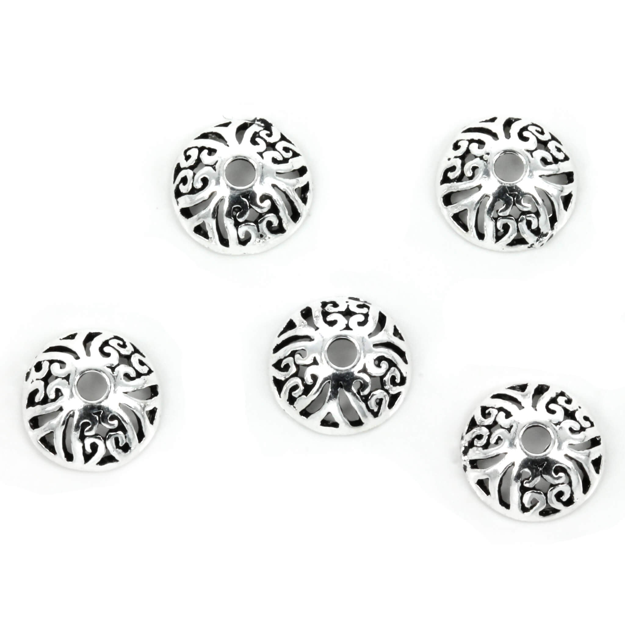 Open Flourish Patterned Bead Cap in Sterling Silver 9mm