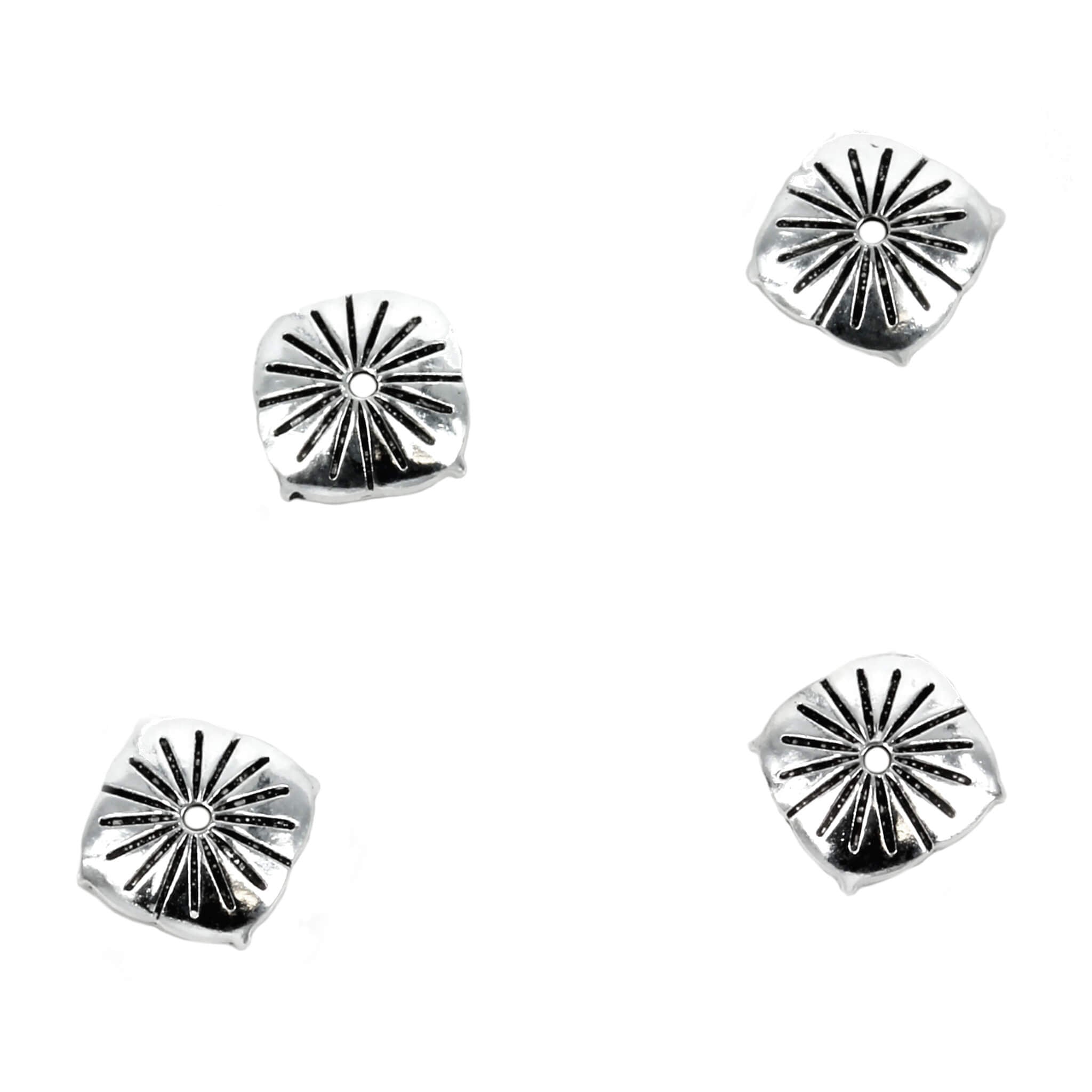 Patterned Square Bead Cap in Sterling Silver 6mm