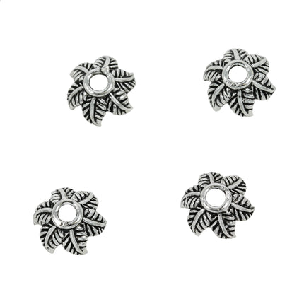 Leaves Patterned Bead Cap in Sterling Silver 8mm