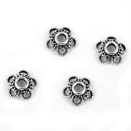 Bali-Style Open Flower Bead Caps in Sterling Silver 10mm