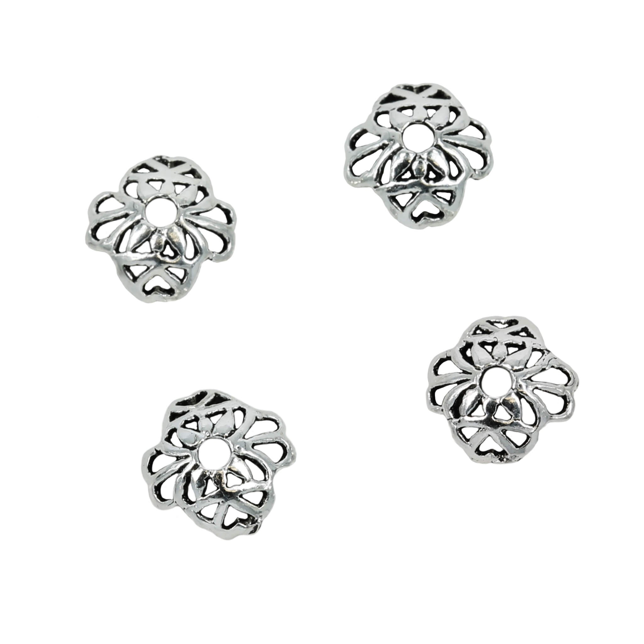 Open Floral Motif Bead Cap in Sterling Silver 8mm