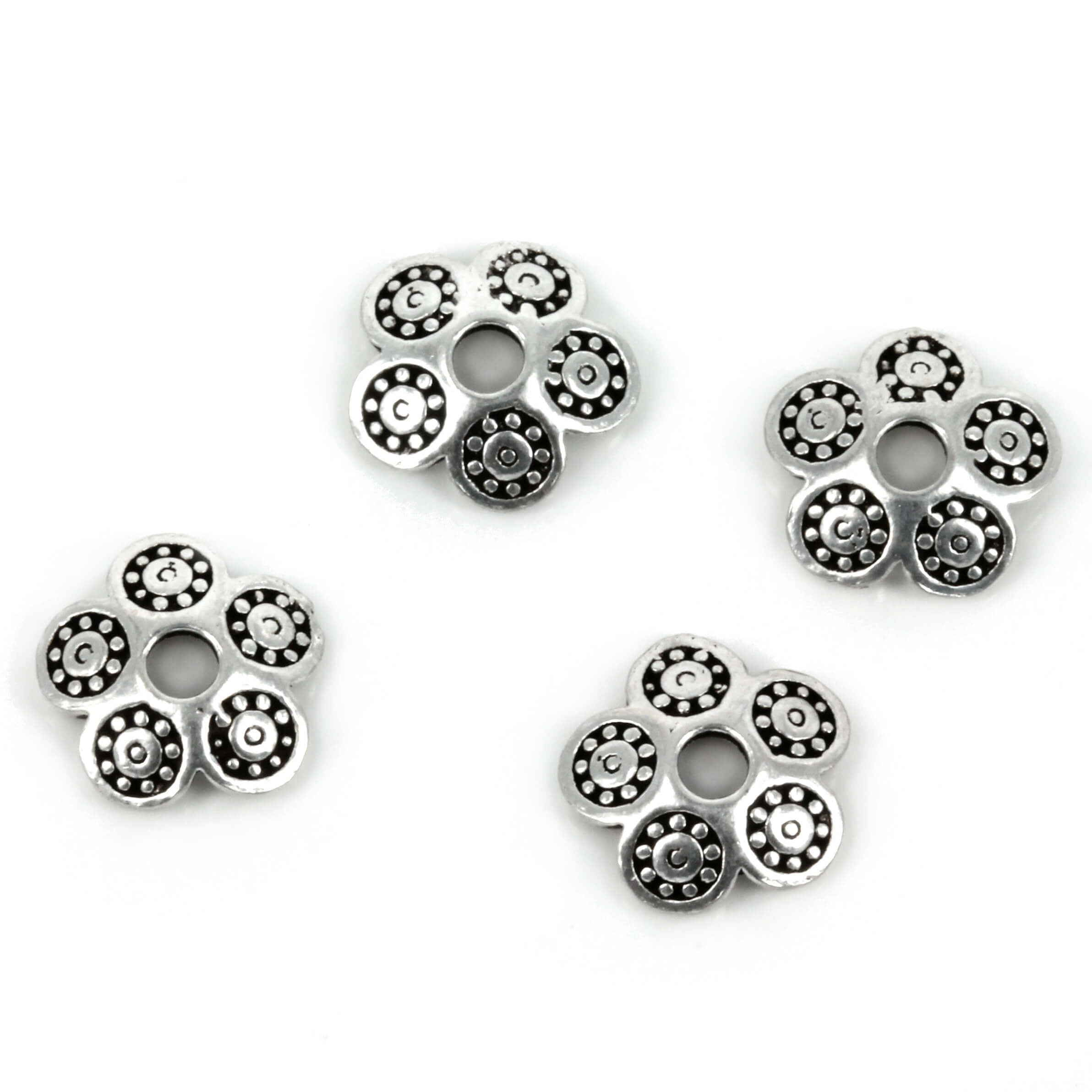 Flower Patterned Bead Cap in Sterling Silver 10mm