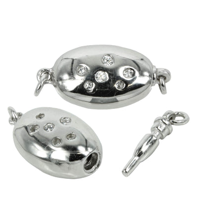 Push-Button Clasp with Gypsy-set CZ's in Sterling Silver 9.5x19.5mm