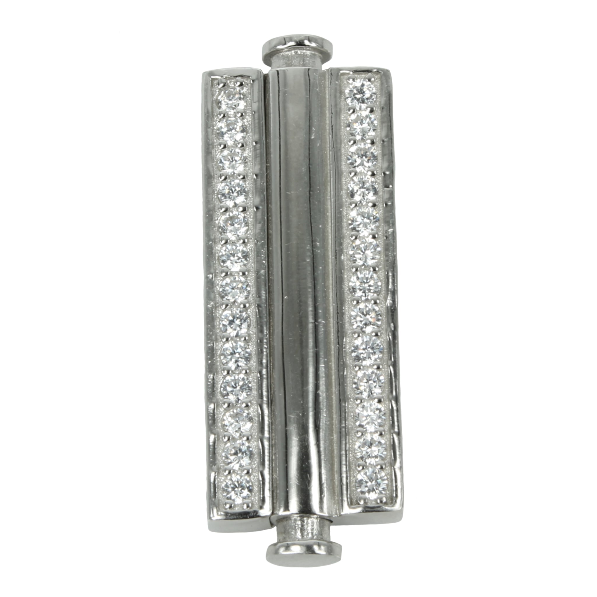 Multi-Strand Push-Button Clasp with CZ's in Sterling Silver 34x13x5mm