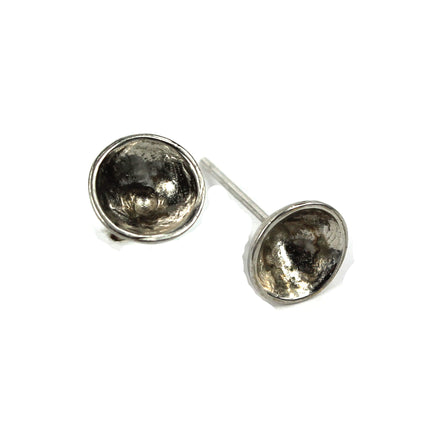 Ear Studs with Round Cup Bezel Mounting in Sterling Silver 9mm