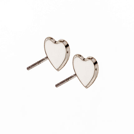 Ear Studs with Heart Shape Bezel Mounting in Sterling Silver 7.9x7.9x11.9mm