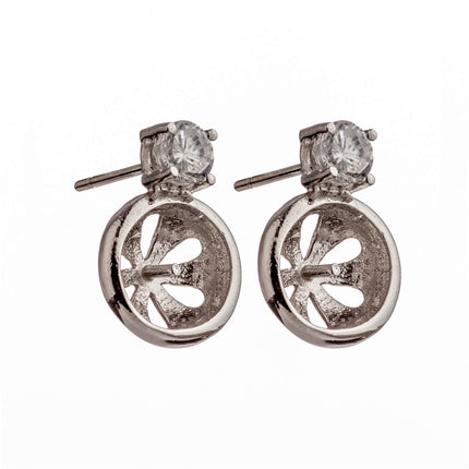 Ear Studs with Cubic Zirconia Inlays and Cup and Peg Mounting in Sterling Silver 9mm