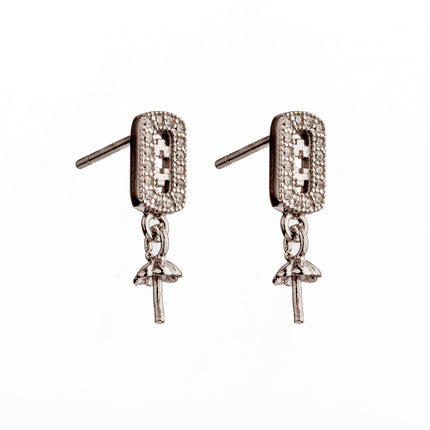 Ear Studs with Cubic Zirconia Inlays and Dangling Cup and Peg Mounting in Sterling Silver 8mm