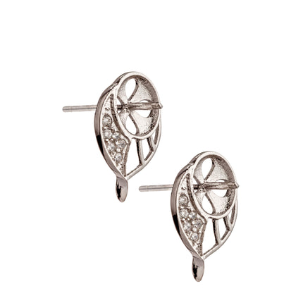 Pear Shape Ear Studs with Cubic Zirconia Inlays and Cup and Peg Mounting in Sterling Silver 8mm