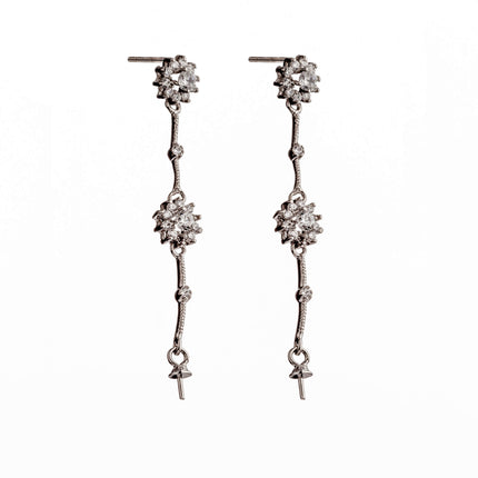 Ear Studs with Cubic Zirconia Inlays and Cup and Peg Mounting in Sterling Silver