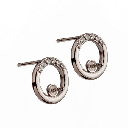 Ear Studs with Cubic Zirconia Inlays and Dangling Cup and Peg Mounting in Sterling Silver 2mm