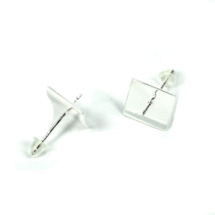Ear Studs with Rectangular Bezel and Peg Mounting in Sterling Silver 9mm