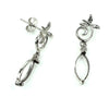 Ear Studs with Marquise Shape Bezel Mounting in Sterling Silver 5x11mm