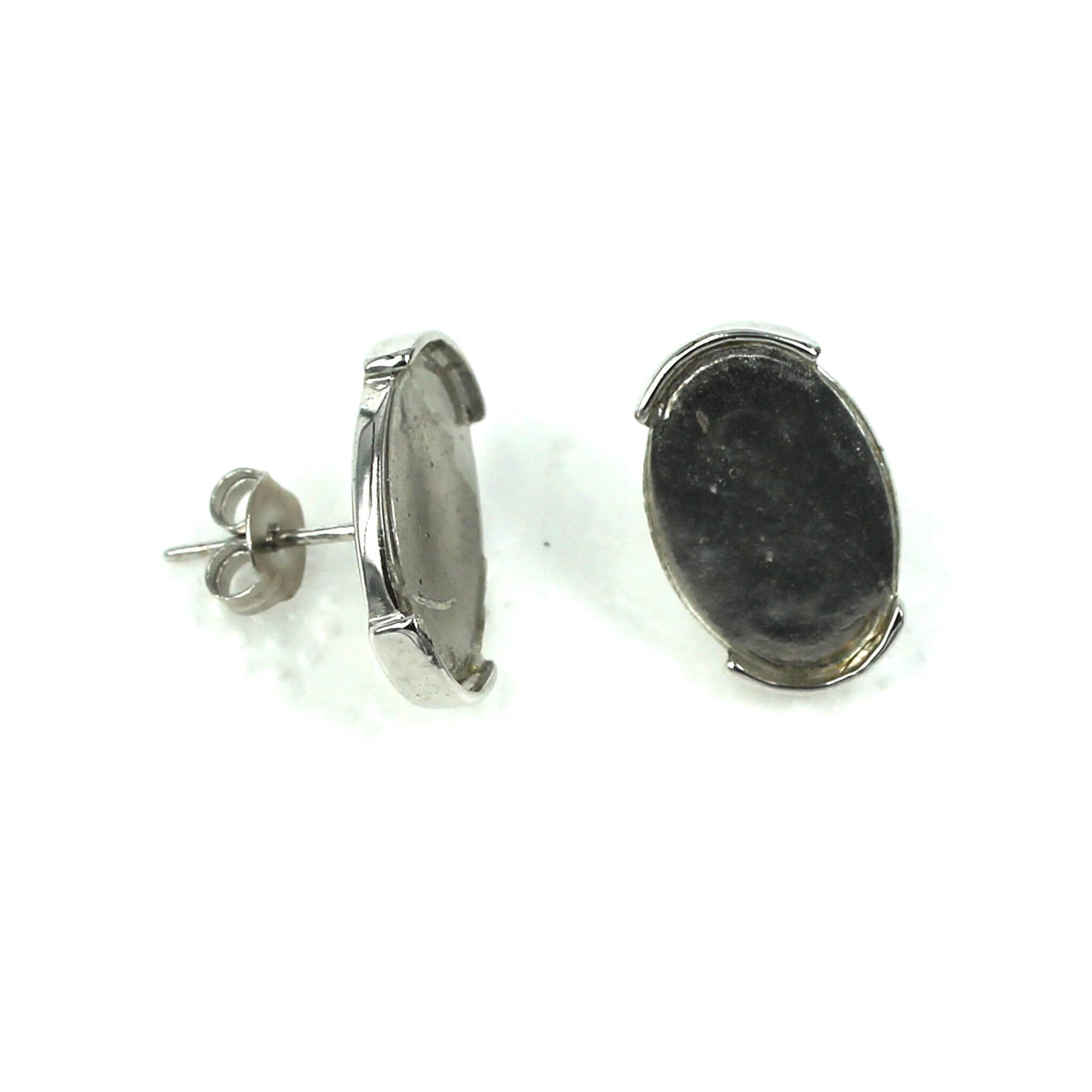 Ear Studs with Oval Bezel Mounting in Sterling Silver 10x14mm