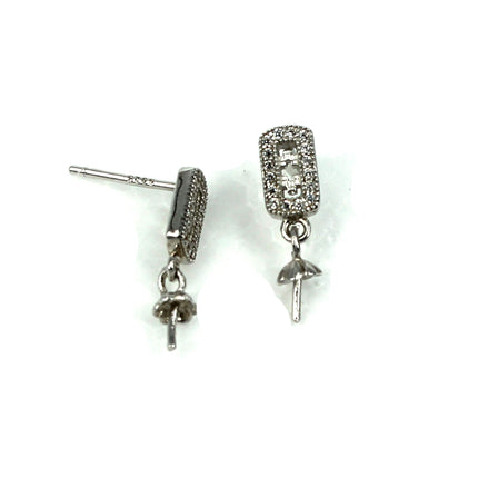 Ear Studs with Cubic Zirconia Inlays and Dangling Cup and Peg Mounting in Sterling Silver 4mm