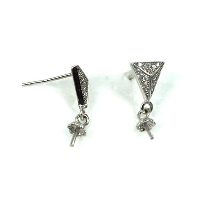 Ear Studs with Cubic Zirconia Inlays and Dangling Cup and Peg Mounting in Sterling Silver 4mm