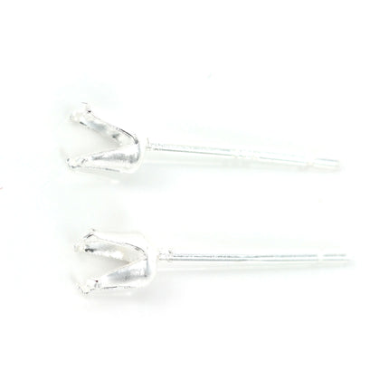 Ear Studs with Crown Mounting in Sterling Silver 3mm