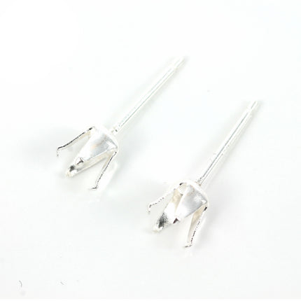 Ear Studs with Crown Mounting in Sterling Silver 4mm